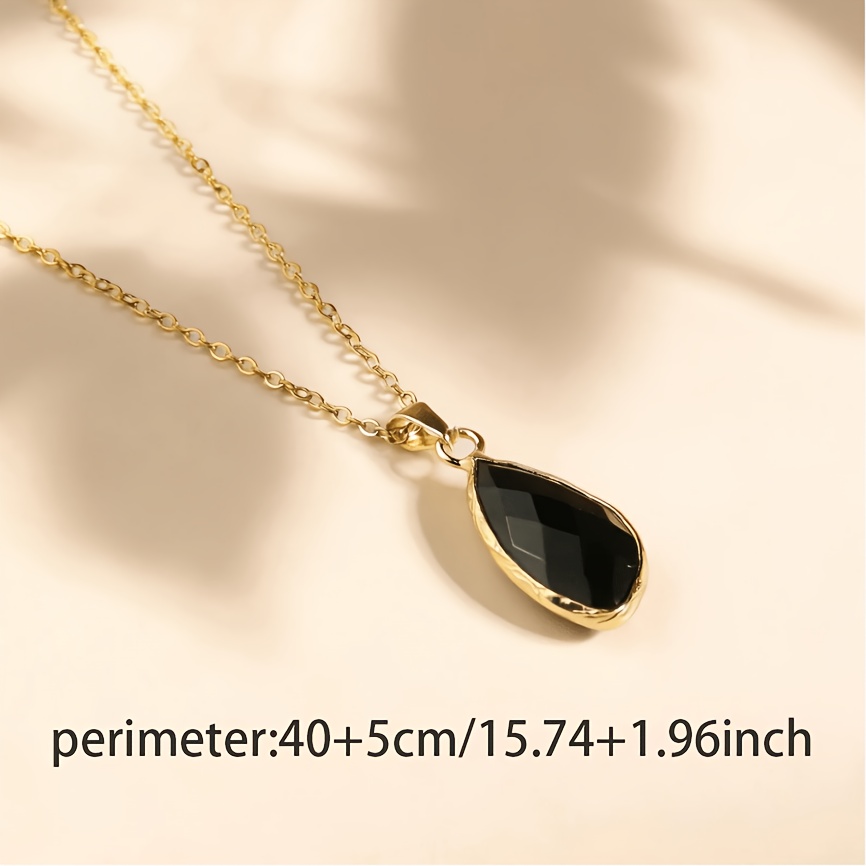 Faceted Black Obsidian Teardrop Pendant Necklace, Minimalist